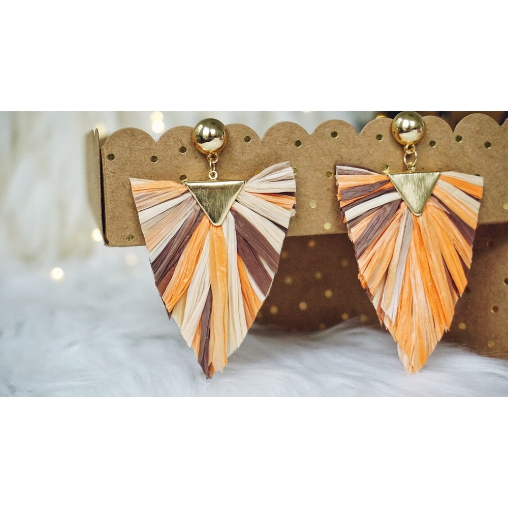 NEW! Geometric Raffia Tassel Stud Post Earrings - Picture 6 of 10